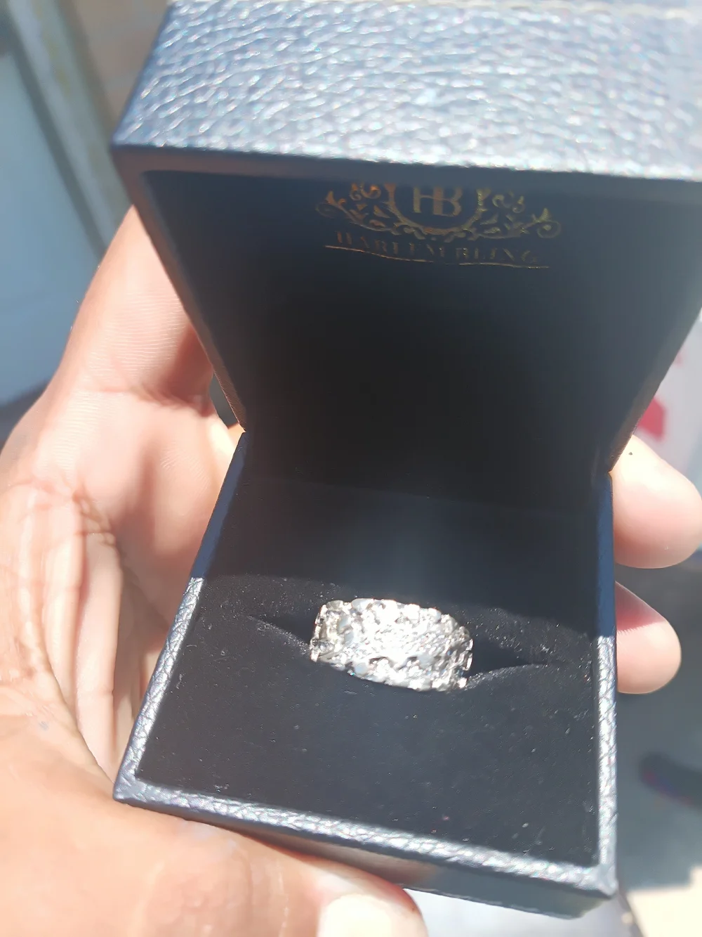 Sterling Silver Natural Diamond Nugget Ring